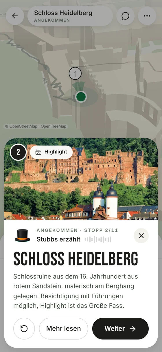 Angekommen am Schloss Heidelberg: Stubbs erzählt